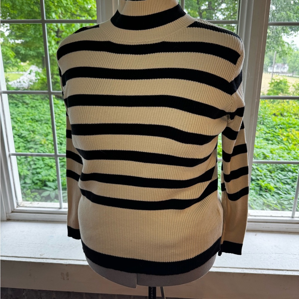 Eloquii Black and White Cowl Neck Sweater with Stripes
